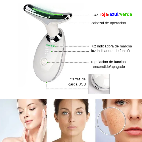 Masajeador facial recargable con luz led
