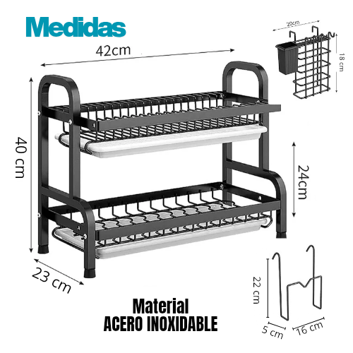 Escurridor de platos de 2 niveles