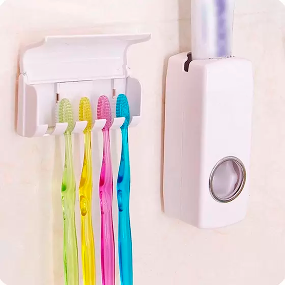 DISPENSADOR DE PASTA DENTAL CON PORTA CEPILLOS