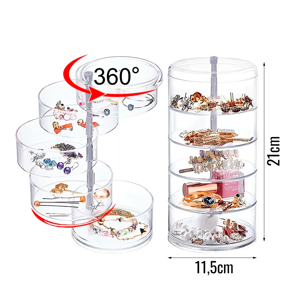 JOYERO PLEGABLE TRANSPARENTE DE 5 NIVELES